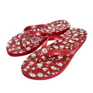 Coach Abigail Flip Flops Turn Lock Thong Sandals Red Poppy Womens 5-6 Cruise